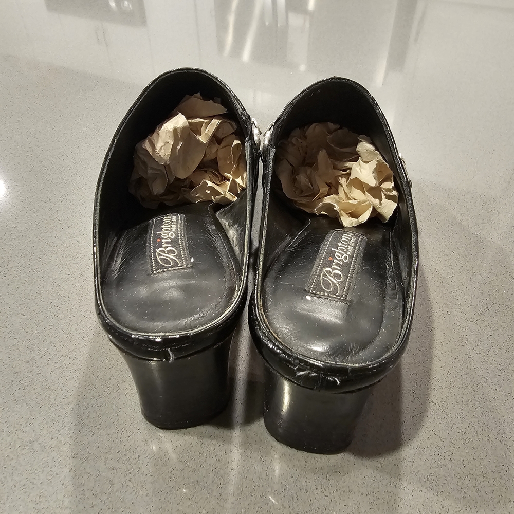 Brighton Twiggy Black and Silver Mules with Chain Detail EUC Size 8 - Picture 3 of 7